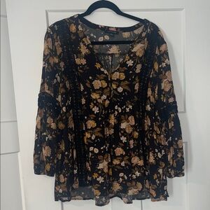 American Eagle Outfitters Black and Brown Floral Blouse